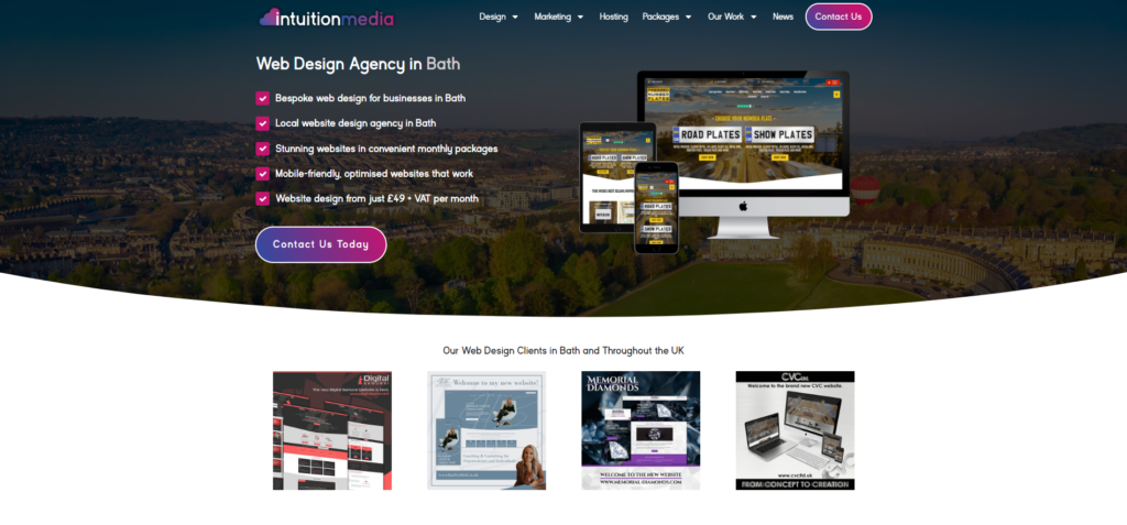 Intuition Media's Bath-focused website design landing page and hero section design