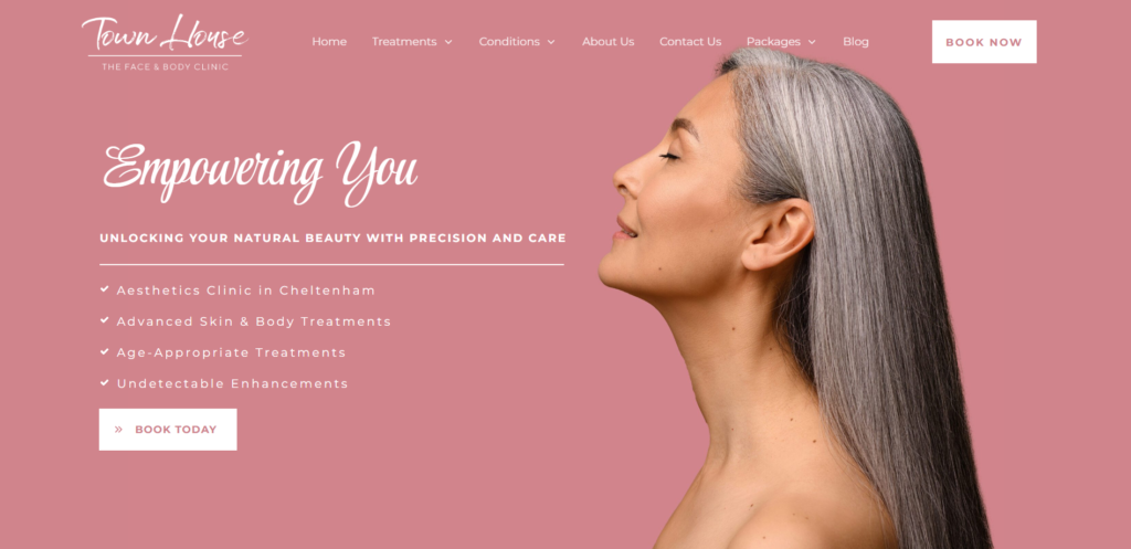 Hero section design and website landing page for a beauty clinic in Cheltenham